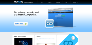 Buang Sekatan Internet Cocoon software interface showing features for secure and private internet access. Buang Sekatan Internet.