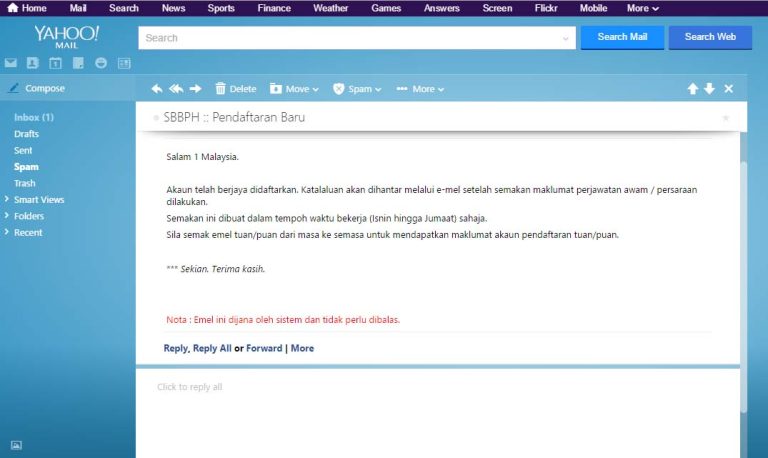 Email confirmation of a successful registration for SBBPH, a program for civil servants.