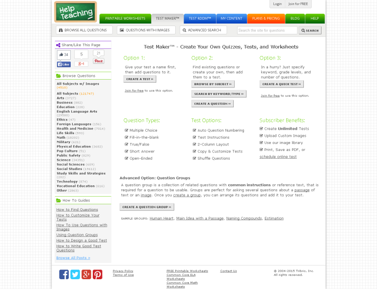 Screenshot of online quiz creation software interface.