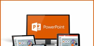 9 Pilihan Alternatif Selain Power Point PowerPoint logo displayed on various devices: desktop, tablet, and phone. Alternatives to PowerPoint are discussed in the blog post.
