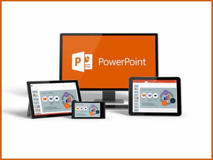 PowerPoint logo displayed on various devices: desktop, tablet, and phone. Alternatives to PowerPoint are discussed in the blog post.