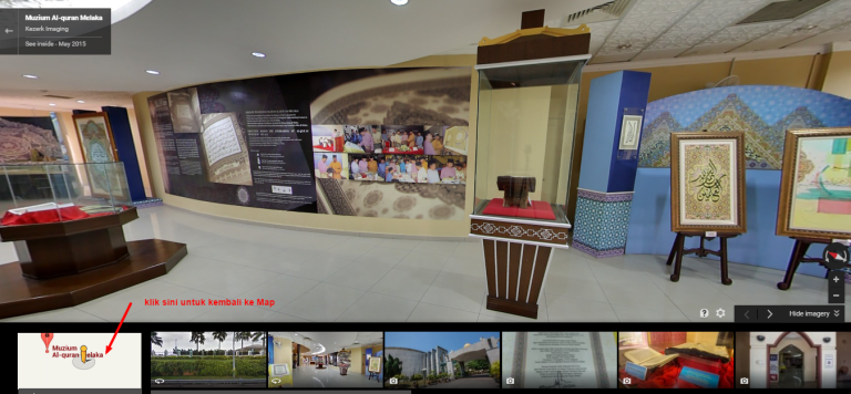 Virtual tour of Muzium Al-Quran Melaka, showcasing Islamic calligraphy and artifacts.