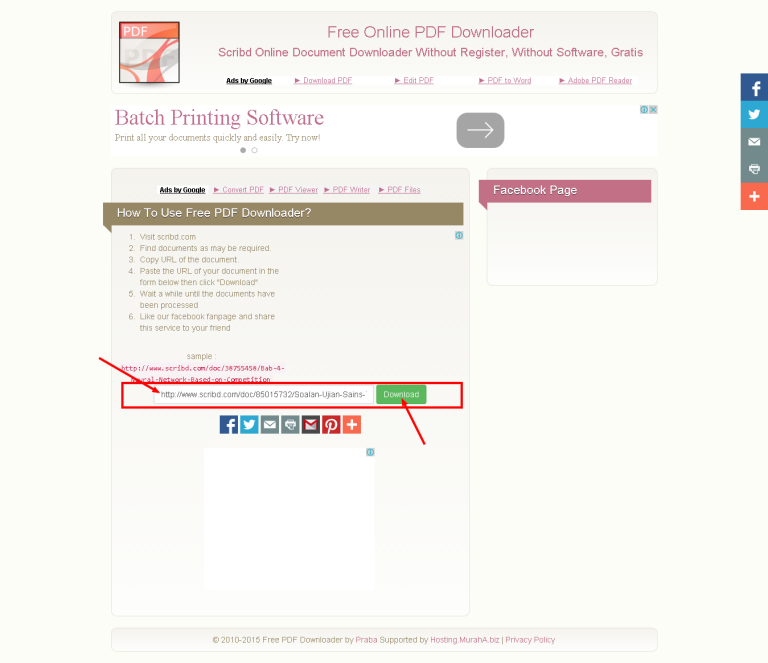 Screenshot showing how to download a Scribd document; "Download" button highlighted.