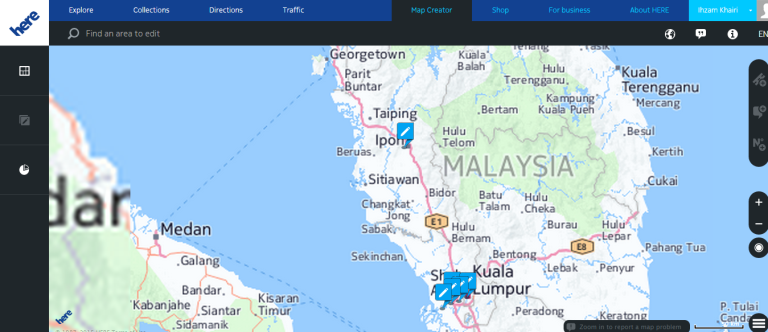 Map of Malaysia highlighting major cities like Kuala Lumpur and Ipoh. Navigasi Peta Malaysia.