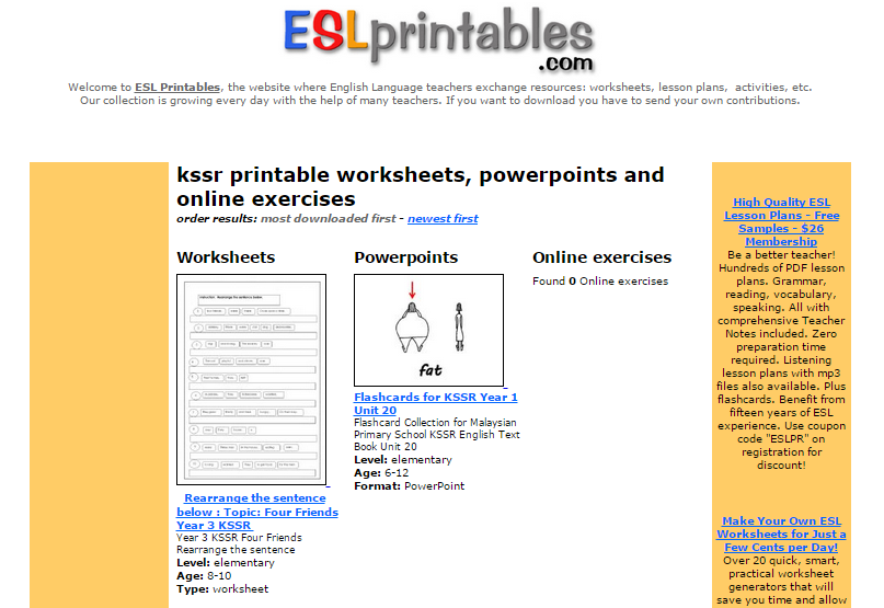 KSSR English worksheets, PowerPoints, and online exercises. Free samples available.