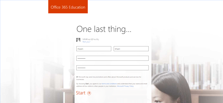 Office 365 Education login screen prompting for username and password.