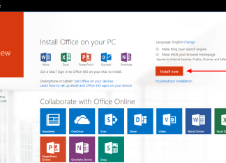 Perisian Percuma Microsoft Office 365 Education Untuk Guru dan Pelajar Microsoft Office 365 installation screen showing Word, Excel, PowerPoint, and OneNote; "Install now" button highlighted.