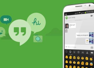 Google Hangouts Membantu Pembelajaran Kolaboratif Atas Talian Google Hangouts mobile app interface showing a conversation with emojis and image sharing. Facilitates online collaborative learning.