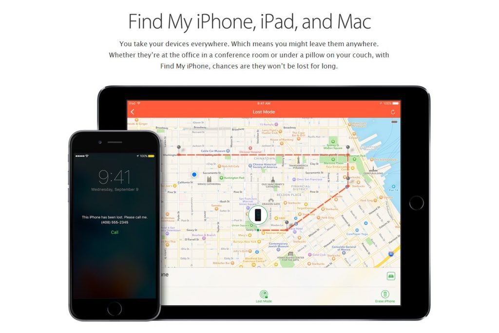 Find My iPhone app showing lost iPhone location on map. Lost Mode activated.