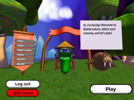 Mathbreakers game character customization screen: choose hat, hair, etc., then Play!