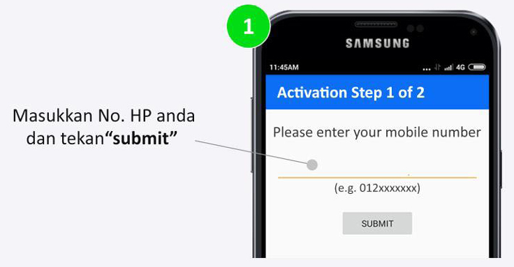 Sync app activation: Enter mobile number to submit