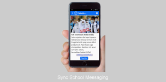 Sync, Aplikasi Ala Whatsapp Untuk Warga Pendidikan dan Ibu Bapa Smartphone displaying Sync School Messaging app with emergency school closure announcement due to haze.