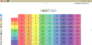 Aplikasi myViewBoard Membantu PdP Guru Colorful multiplication chart using the myViewBoard app.