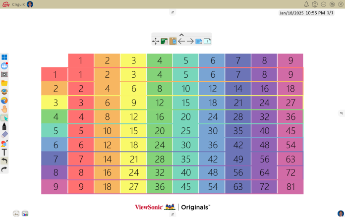 Aplikasi myViewBoard Membantu PdP Guru Colorful multiplication chart using the myViewBoard app.