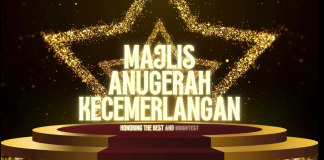 Claude.ai Membantu Hasilkan Gimik Perasmian dengan Mudah Majlis Anugerah Kecemerlangan award ceremony stage with golden stars