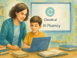 Teacher and student using Claude.ai for AI fluency learning.