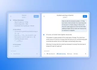 Gemini Guided Learning: Alternatif ChatGPT Study Mode Gemini AI guided learning interface showing a step-by-step solution to a physics problem.