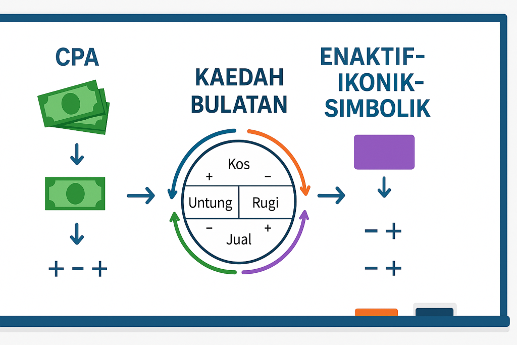 Diagram illustrating the Kaedah Bulatan (circular method) for managing finances, showing costs, profit, and loss.