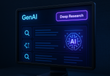 Ketahui Fungsi ‘Deep Research’ untuk Setiap GenAI Bagi Pengguna Akaun Percuma GenAI Deep Research interface: AI brain icon, search & share buttons. Free account users.
