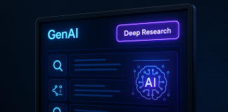 Ketahui Fungsi ‘Deep Research’ untuk Setiap GenAI Bagi Pengguna Akaun Percuma GenAI Deep Research interface: AI brain icon, search & share buttons. Free account users.