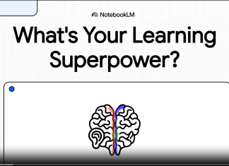 NotebookLM: AI Bantu Guru Sampaikan Ilmu Ikut Gaya Pelajar (Visual & Auditori) Illustration of a brain divided, highlighting visual and auditory learning styles. NotebookLM AI assists teachers.