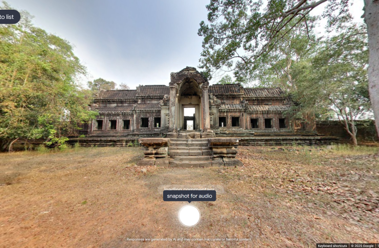 Ruins of a stone temple in Angkor, Cambodia. Google Street View 360° panorama.