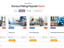 Four online AI courses: Introduction to AI, Variety of AI, AI for Everyday Life, and Fundamental of Generative AI. Each shows duration and number of students.