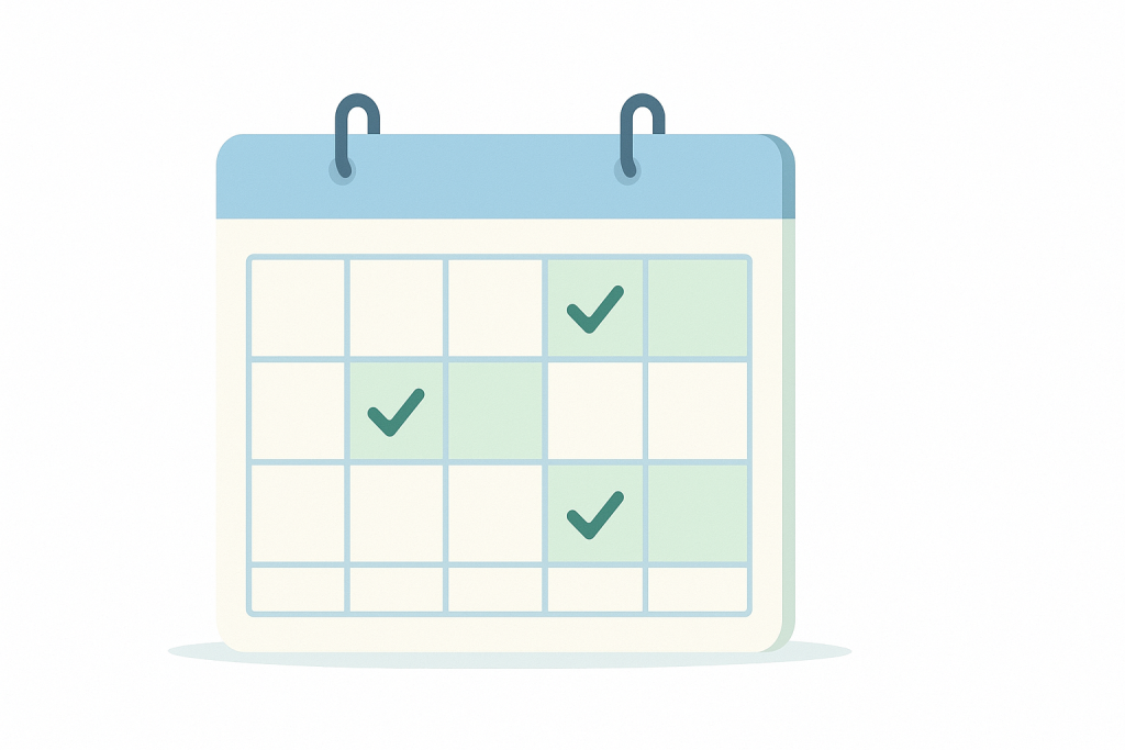 Calendar with checkmarks marking completed tasks.